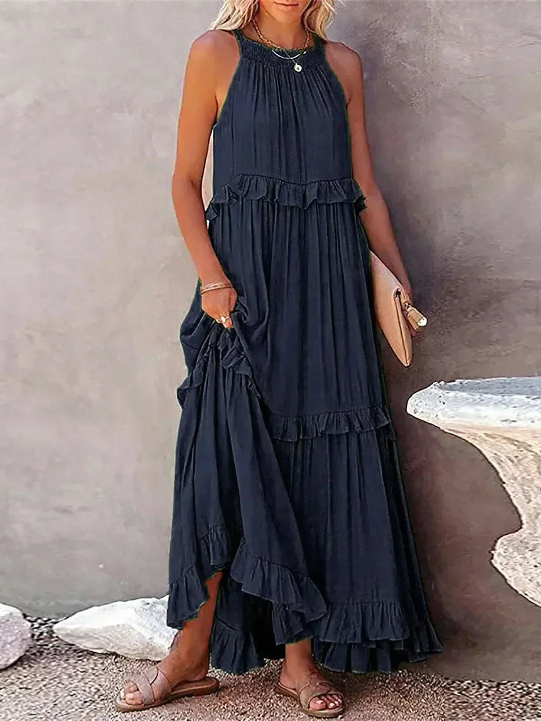 Lena | Halter Ruffle Tiered Maxi Dress