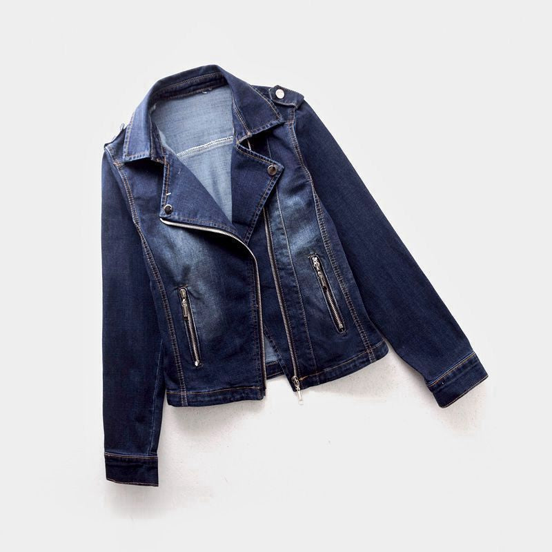 Ulrike | Denim Jacket with Asymmetrical Zip and Moto Style