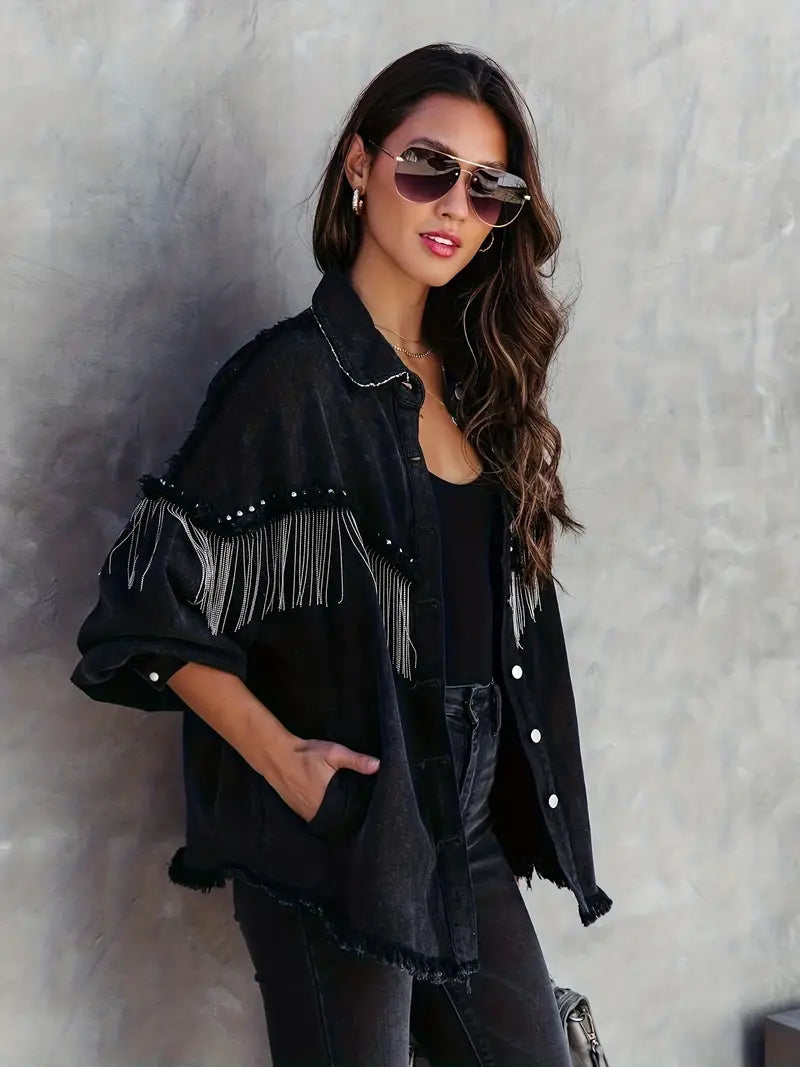 Kristian | Denim Jacket with Fringes & Studs