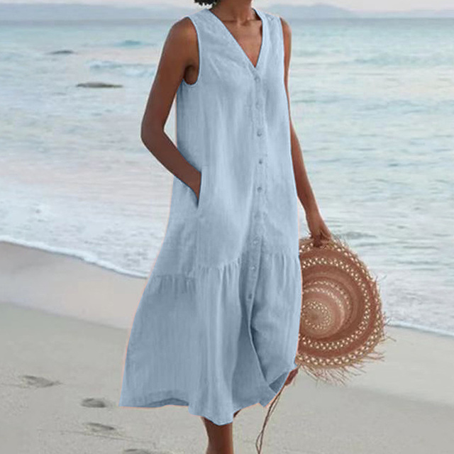 Mina | Long Dress Linen Look Summer