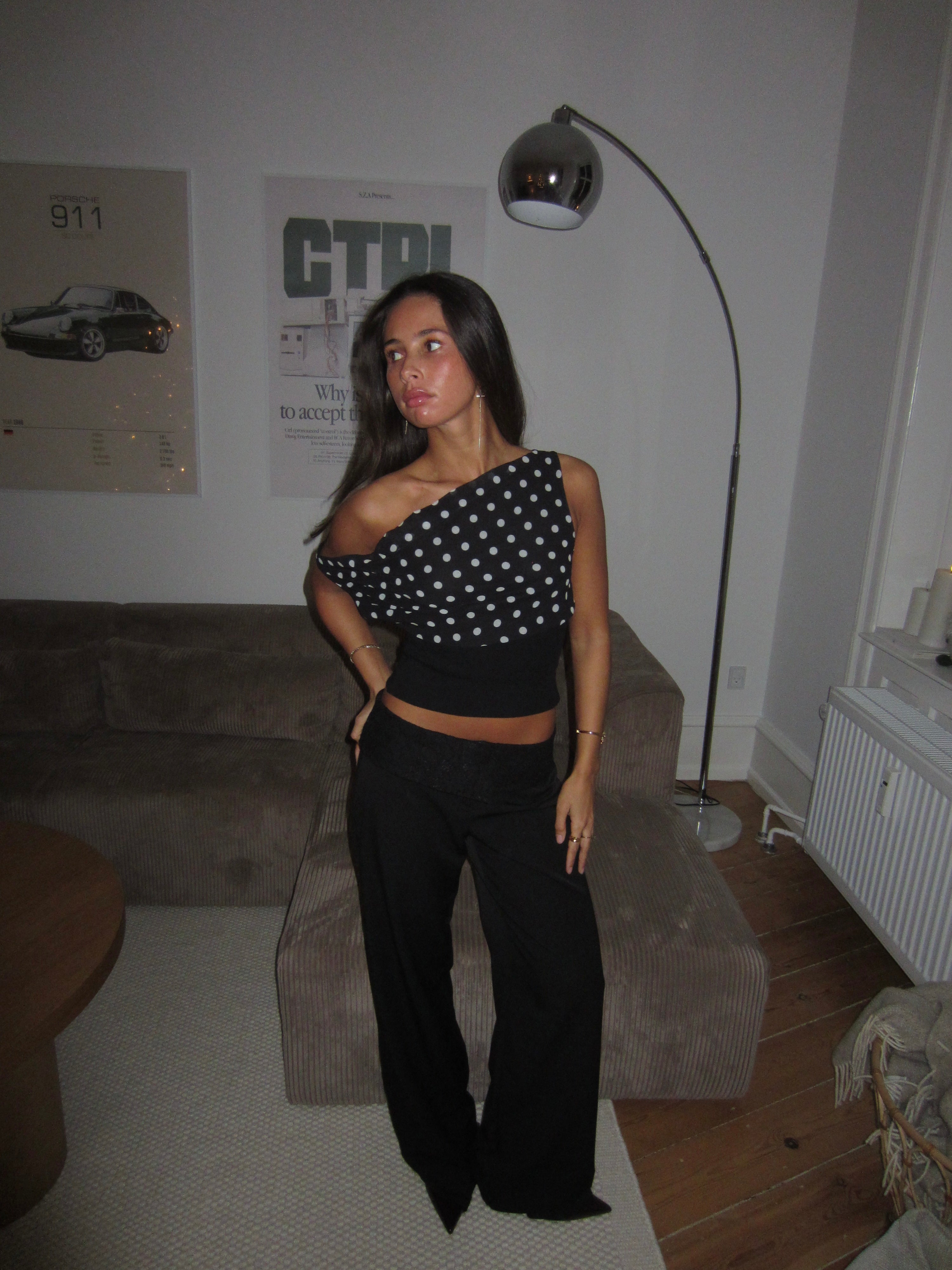 Zola | Top with Asymmetrical Polka Dot Sleeve