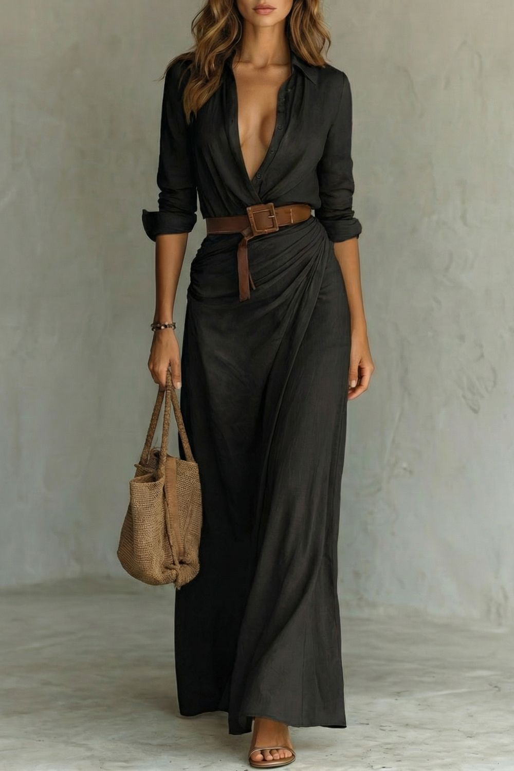 Azura | Button Down Wrap Belted Maxi Dress