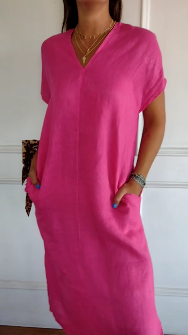 Morgan | Relaxed V-Neck Pocket Dress 