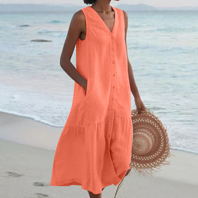 Mina | Long Dress Linen Look Summer