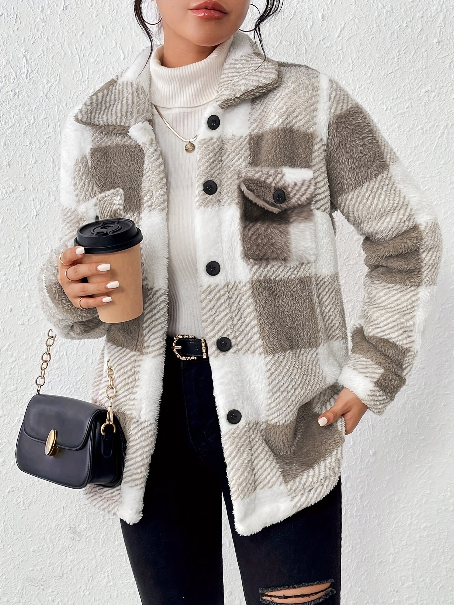Emalyn | Mid-Way Coat Plush Block Pattern