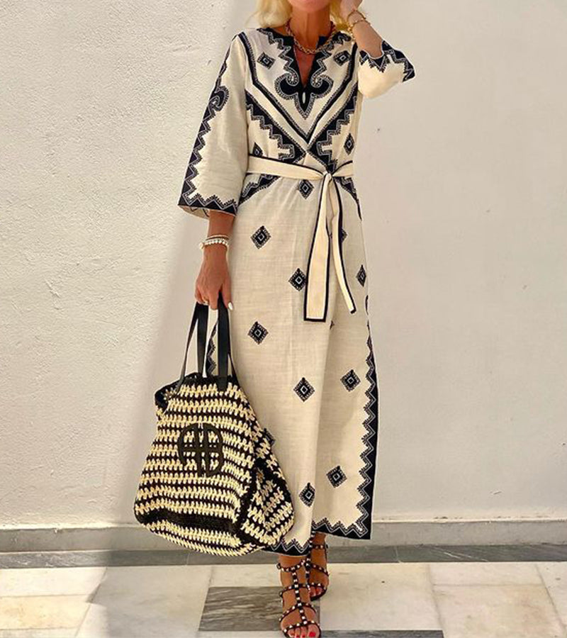 Annalisa | Midi Dress Beige Embroidered