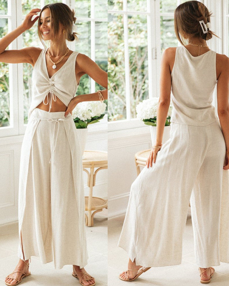 Trinidad | Loungewear Set White Linen Mix