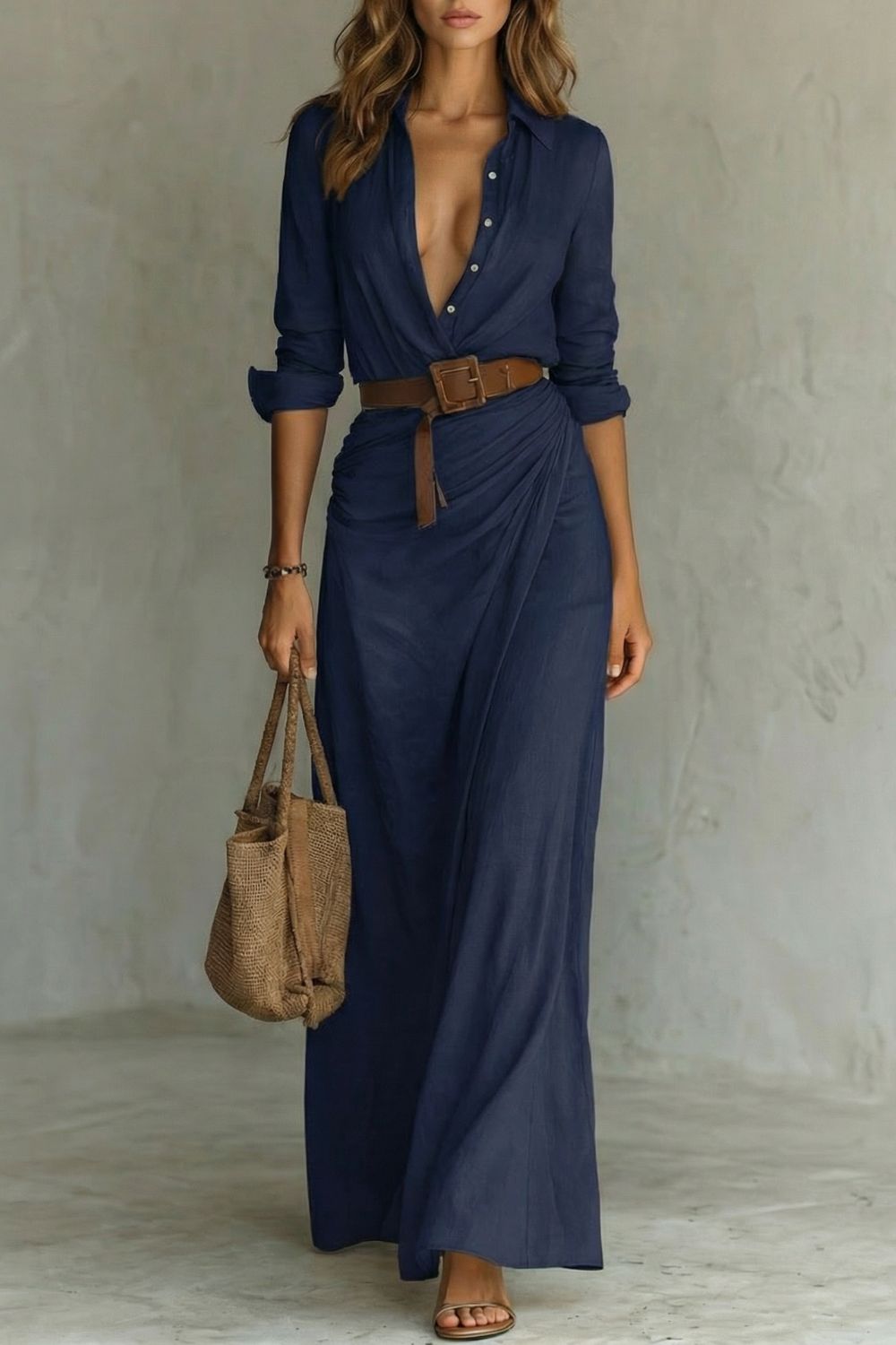 Azura | Button Down Wrap Belted Maxi Dress