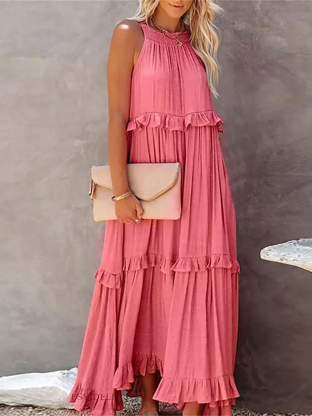 Lena | Halter Ruffle Tiered Maxi Dress