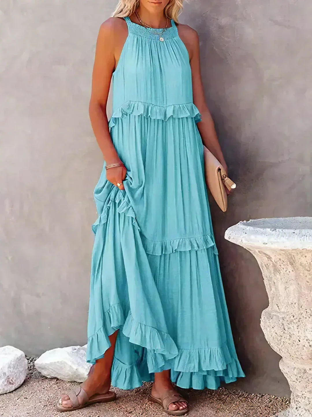 Lena | Halter Ruffle Tiered Maxi Dress