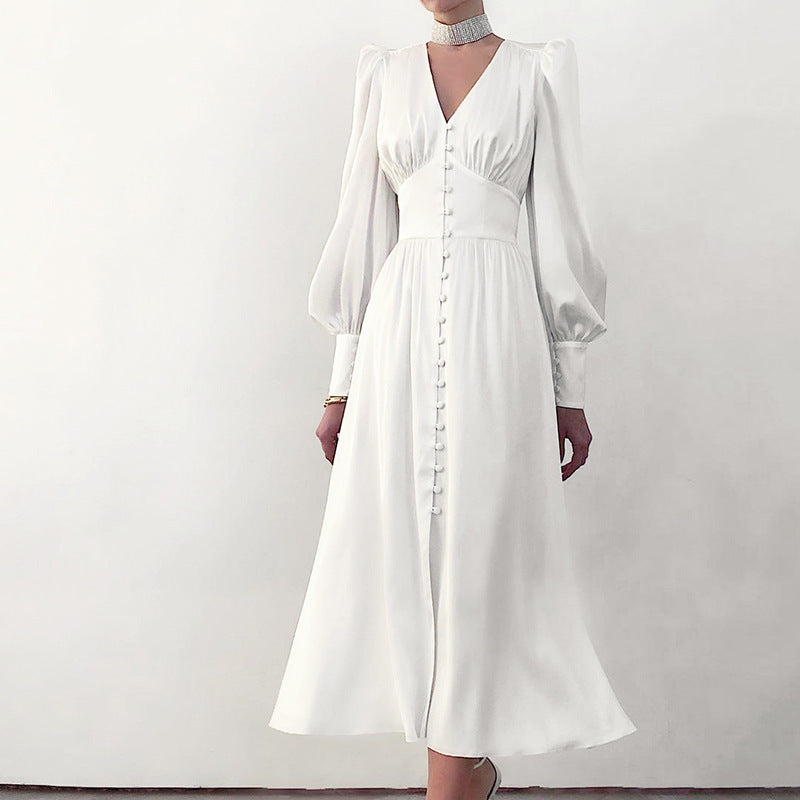 Alix | Dress with puffed sleeves and button closure