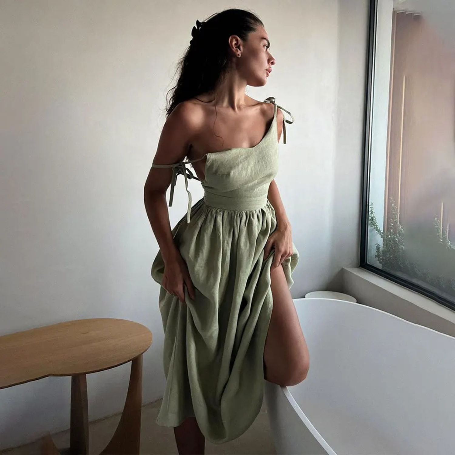 Carmela | Midi Dress Airy Linen Look