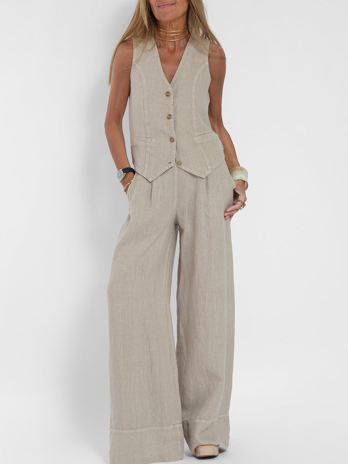 Jinthe | Suit Set with Wide Trousers and Fitted Vest