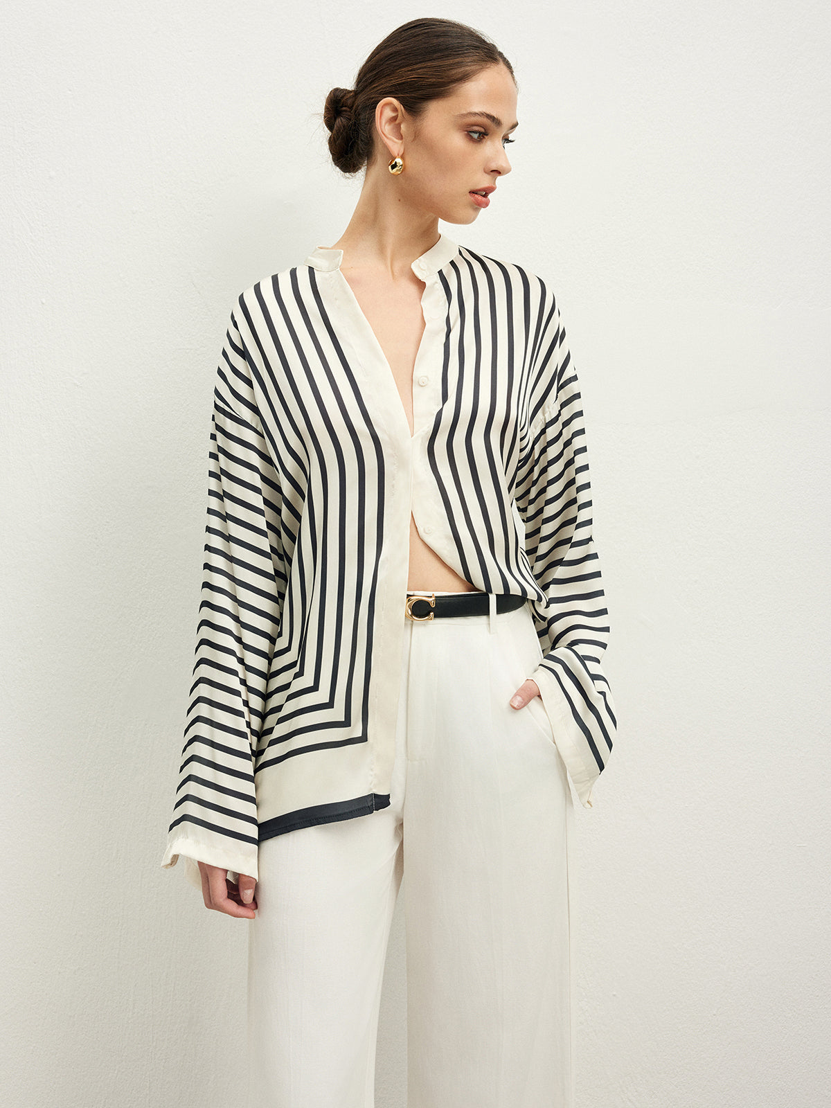 Vena | Striped Satin Blouse with Wide Sleeves