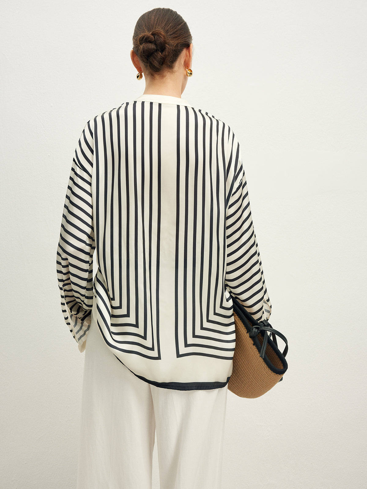 Vena | Striped Satin Blouse with Wide Sleeves