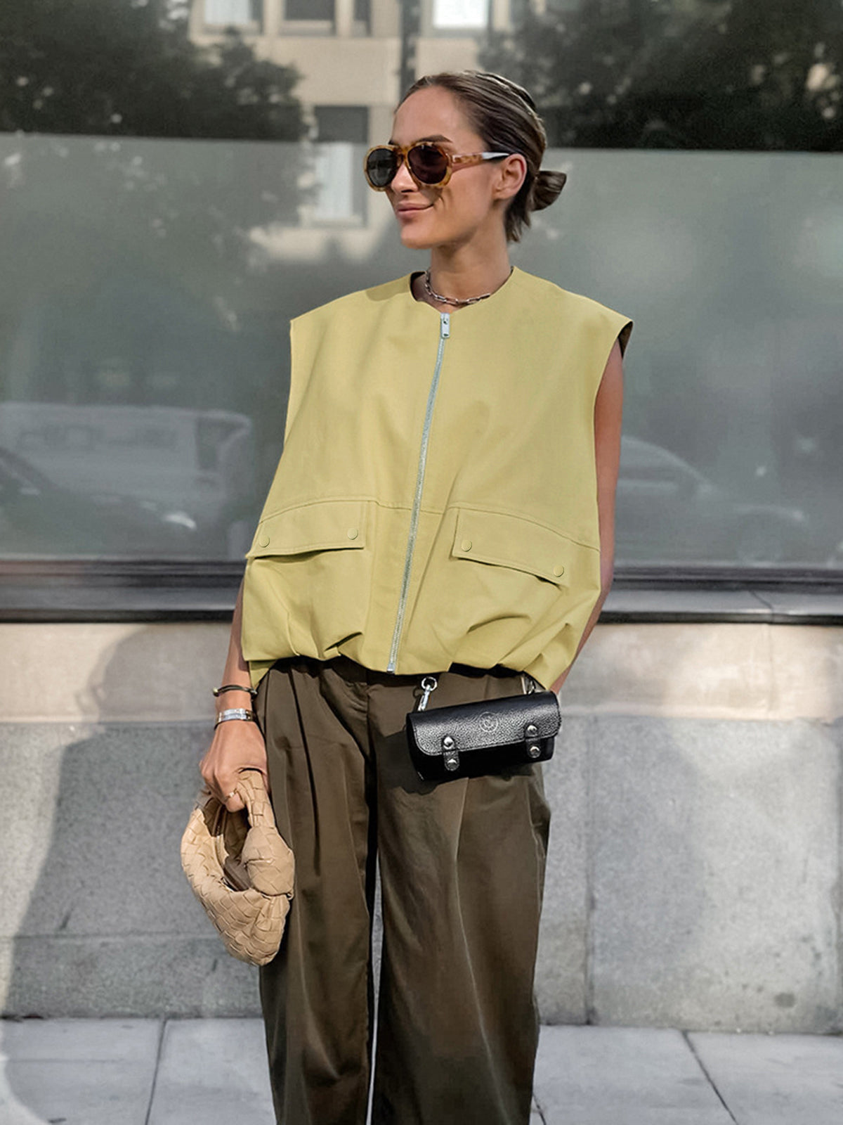 Brooklyn | Sleeveless Vest with Zipper and Pockets Yellow