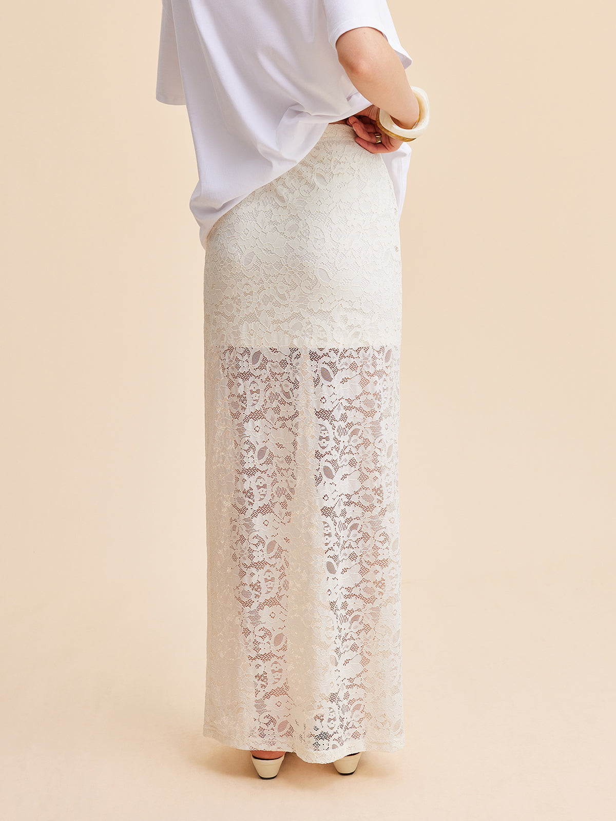 Delores | Maxi Skirt Beige Semi-Sheer