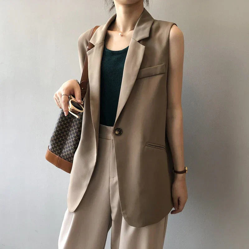 Alisson | Sleeveless Blazer Vest Beige