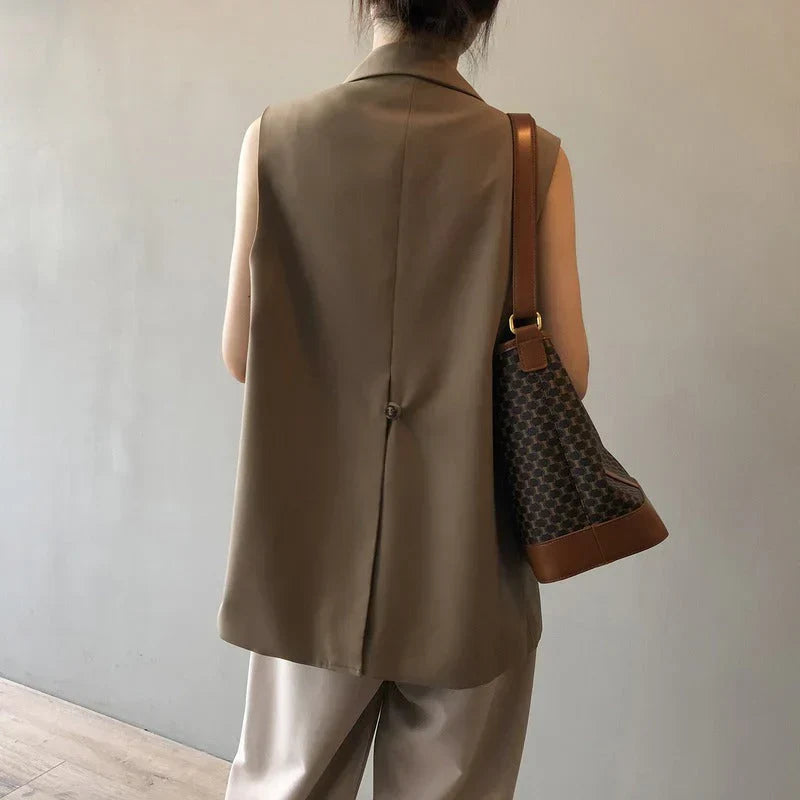 Alisson | Sleeveless Blazer Vest Beige