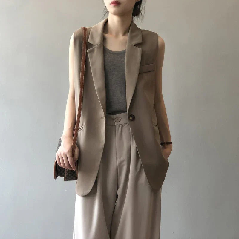 Alisson | Sleeveless Blazer Vest Beige