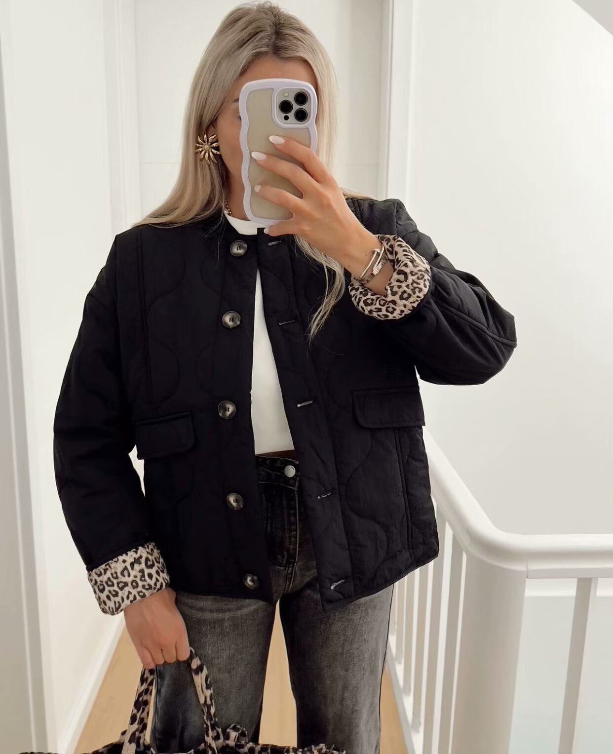 Fleur | Padded Jacket with Leopard Print Cuffs