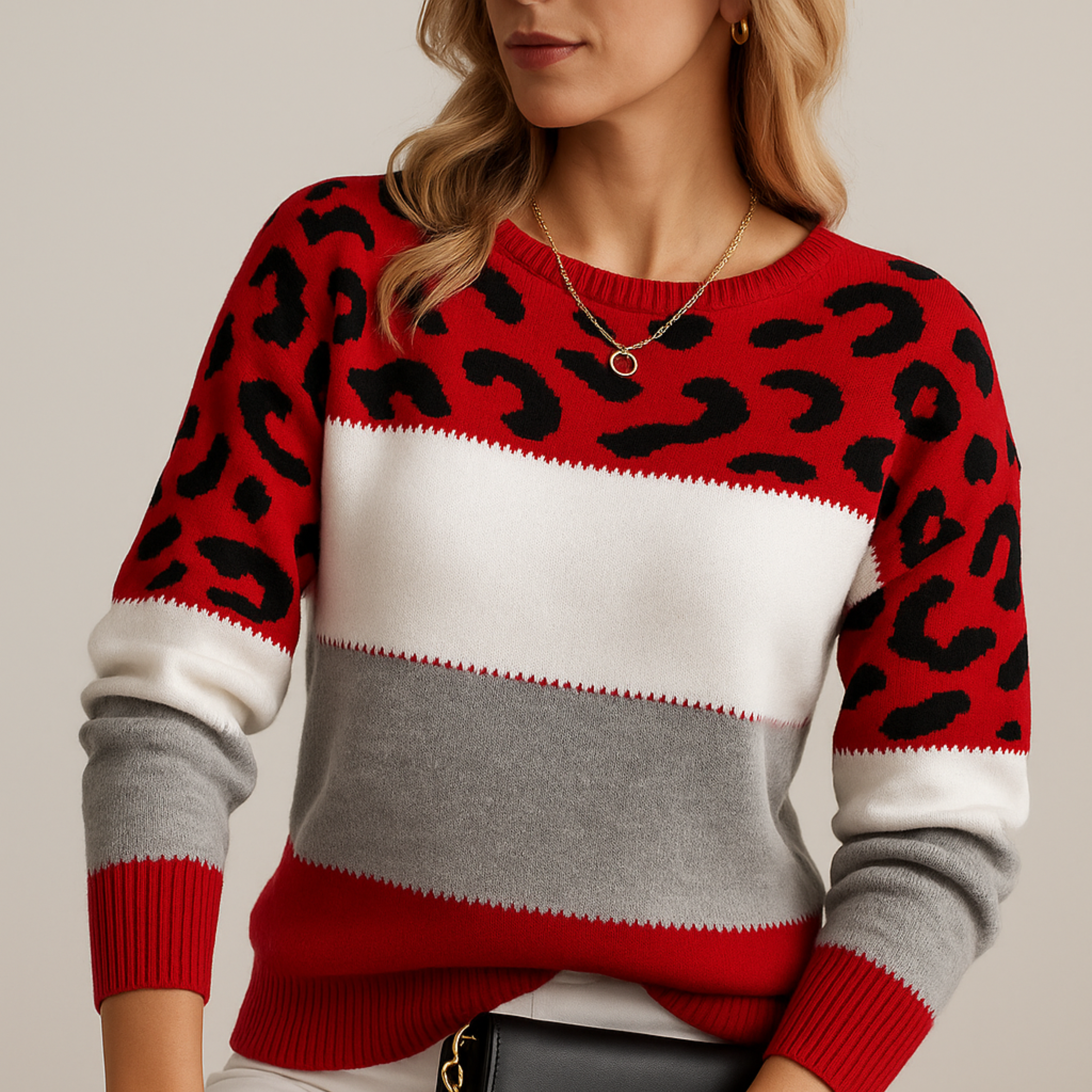 Georgia | Leopard Print Sweater with Color Block