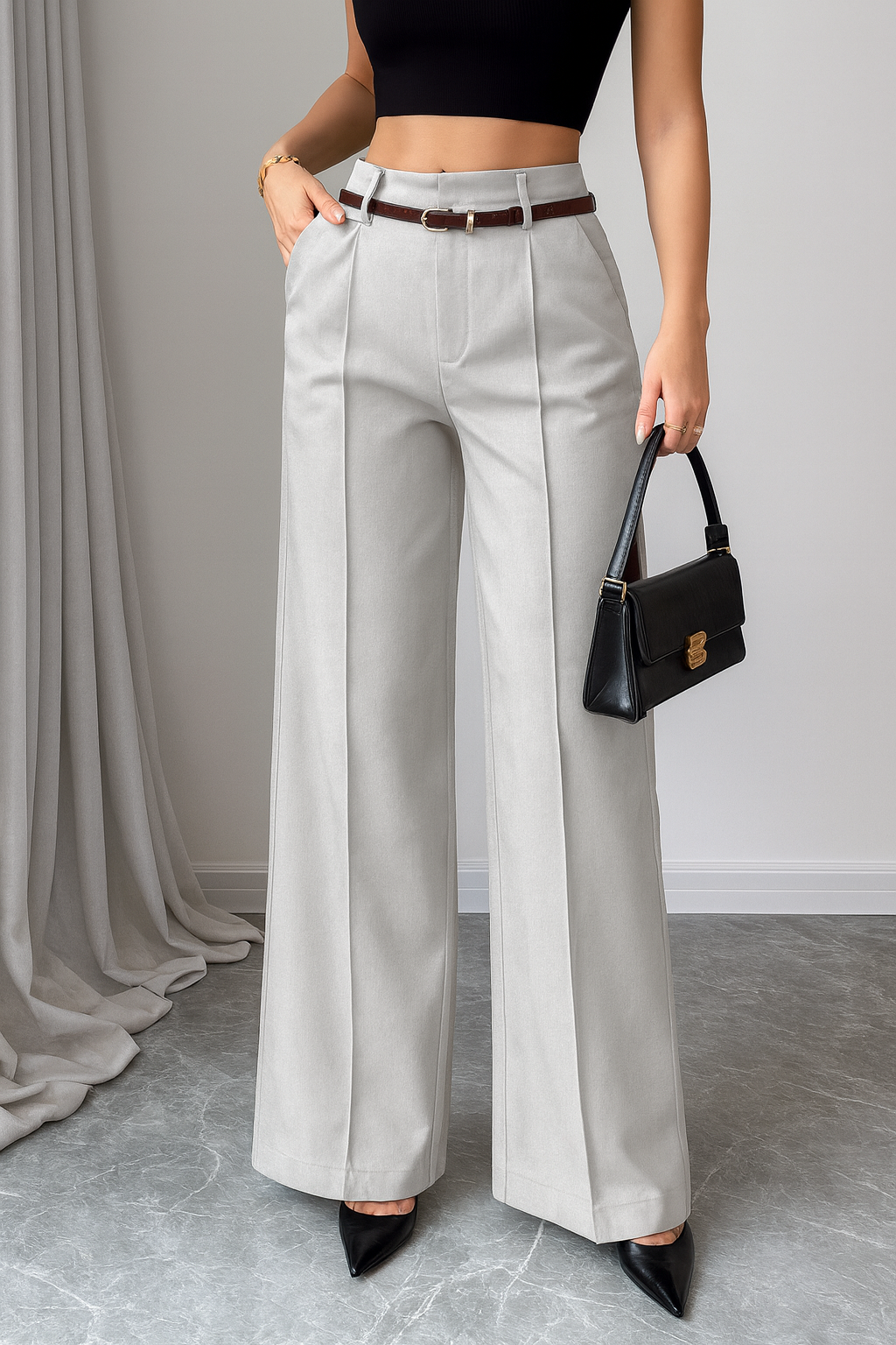Dian | High Waist Pleated Trousers with Tie Belt