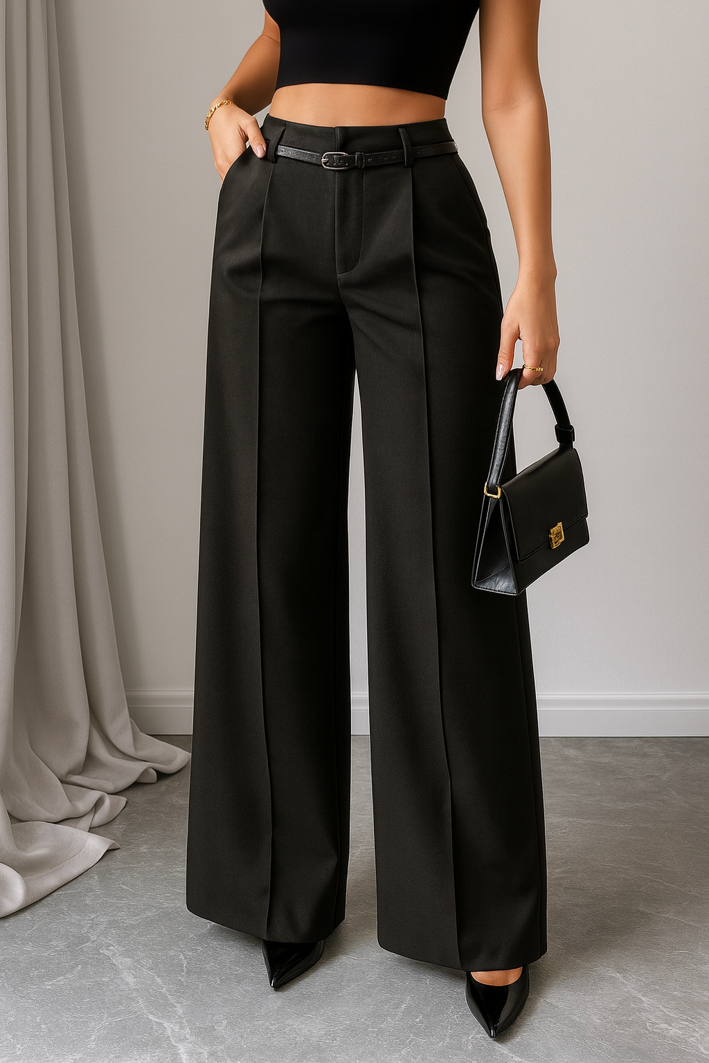 Dian | High Waist Pleated Trousers with Tie Belt