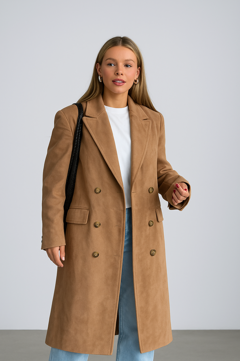 Maja | Long Trench Coat Women's Double-Row Lapel Brown