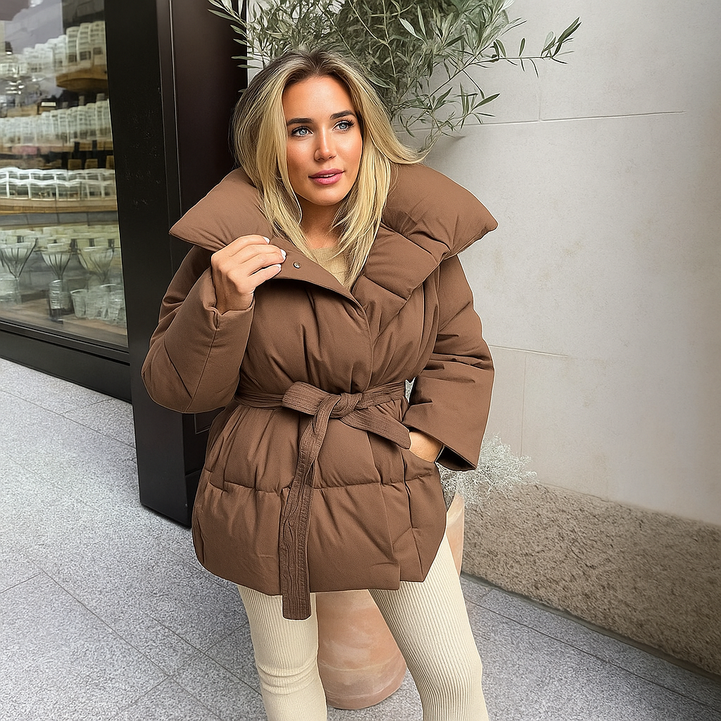 Alma | Puffer Jacket with Oversized Collar and Belt