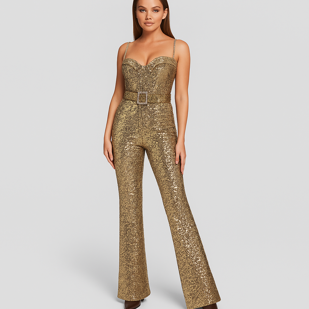 Gizelle | Sequin Jumpsuit Flared Gold