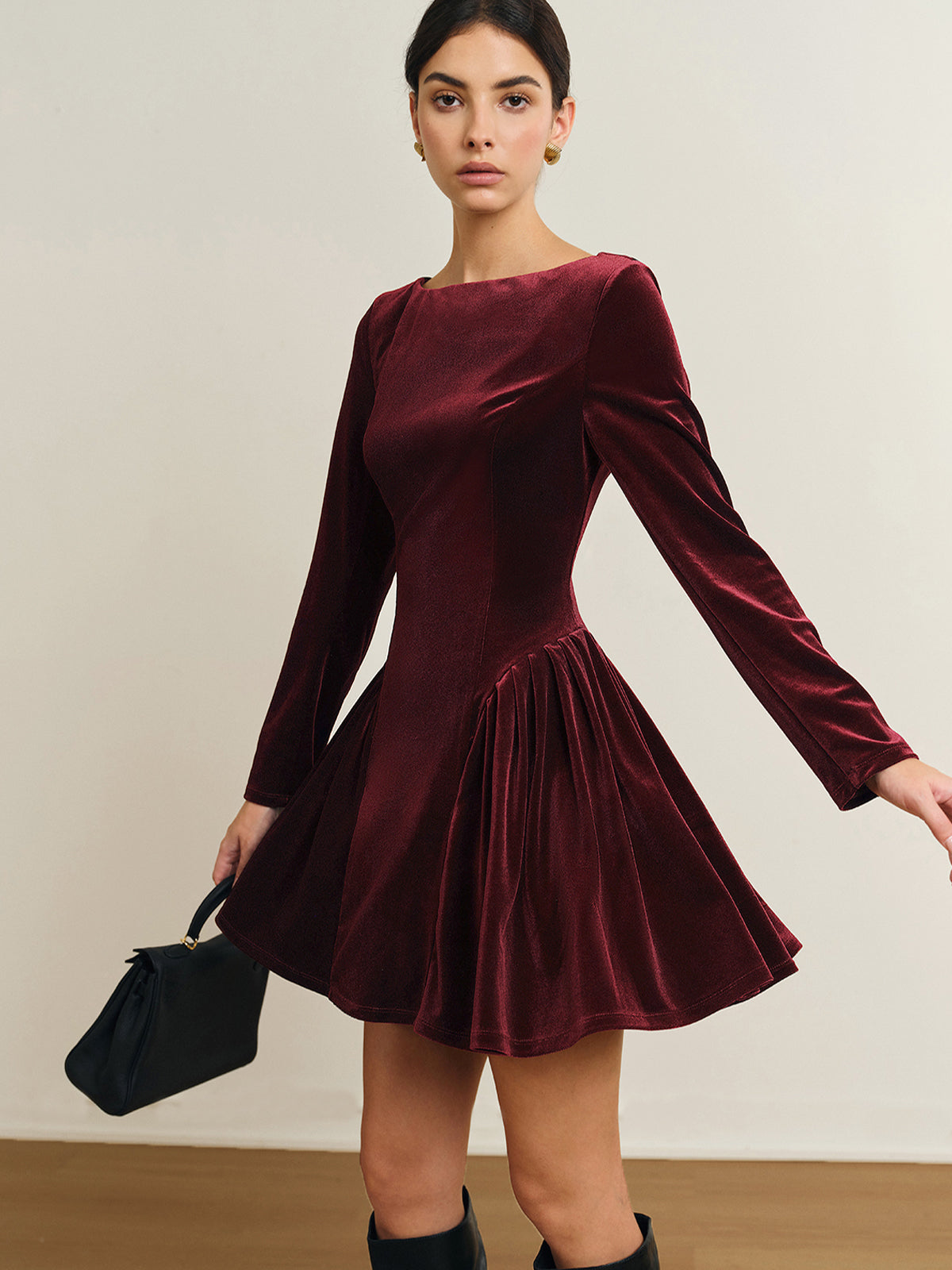 Martina | Velvet Dress with Pleated Skirt