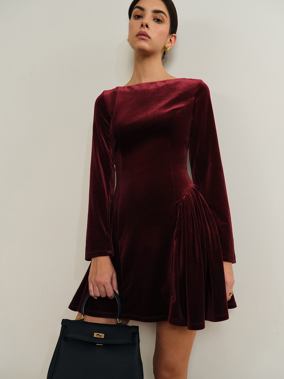 Martina | Velvet Dress with Pleated Skirt
