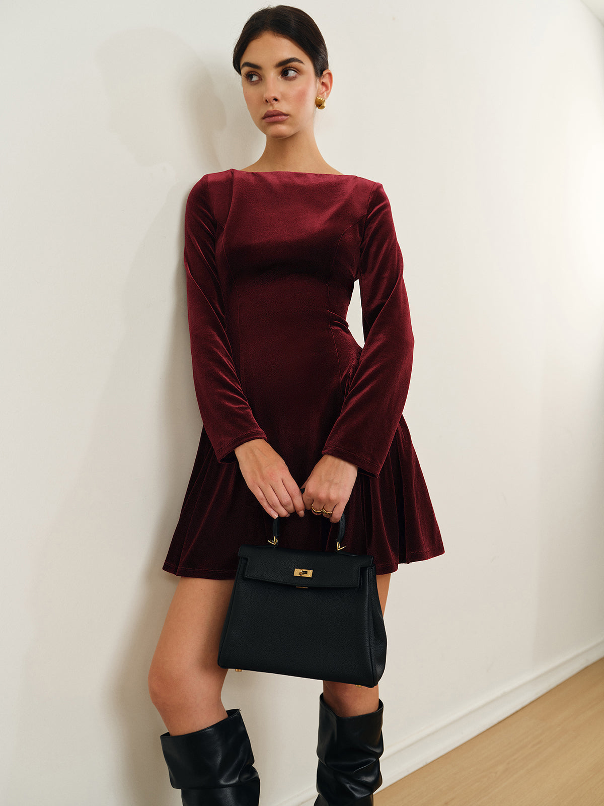 Martina | Velvet Dress with Pleated Skirt