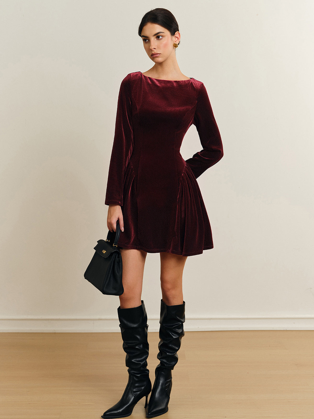 Martina | Velvet Dress with Pleated Skirt