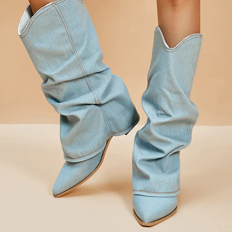 Elvie | Slouchy Denim Boots for Women