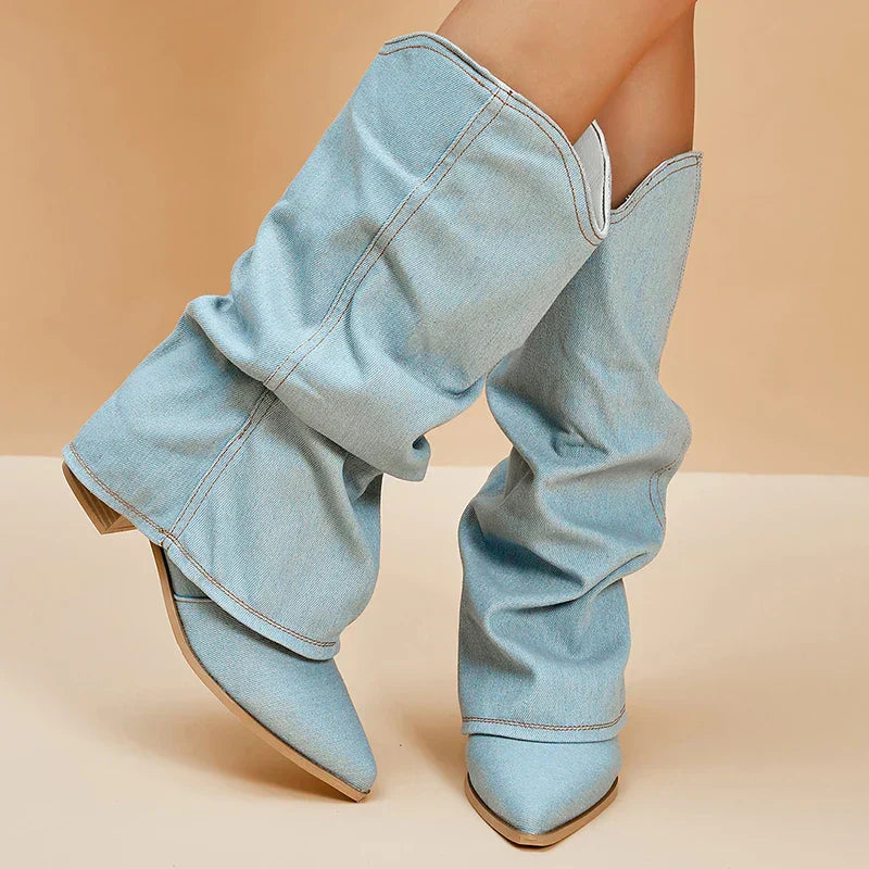 Elvie | Slouchy Denim Boots for Women