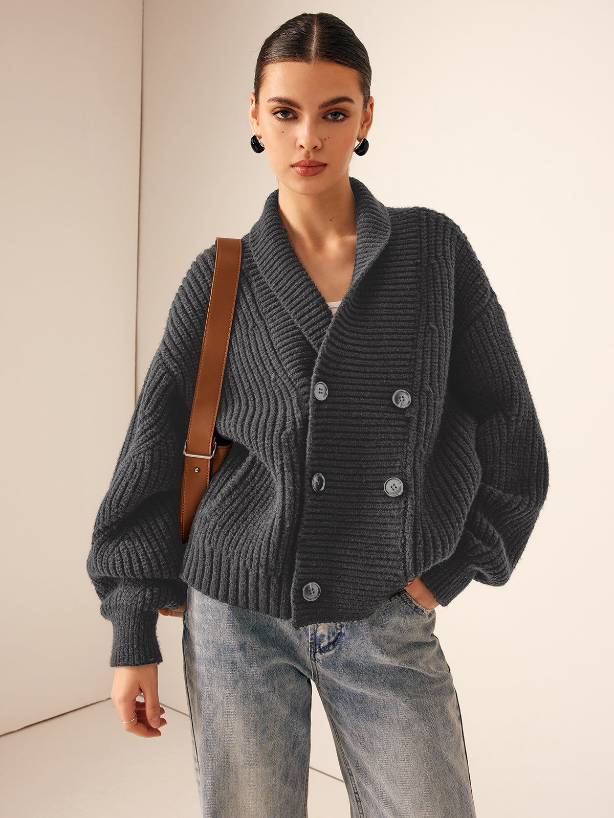 Zandra | Cardigan with Chunky Knit and High Neck
