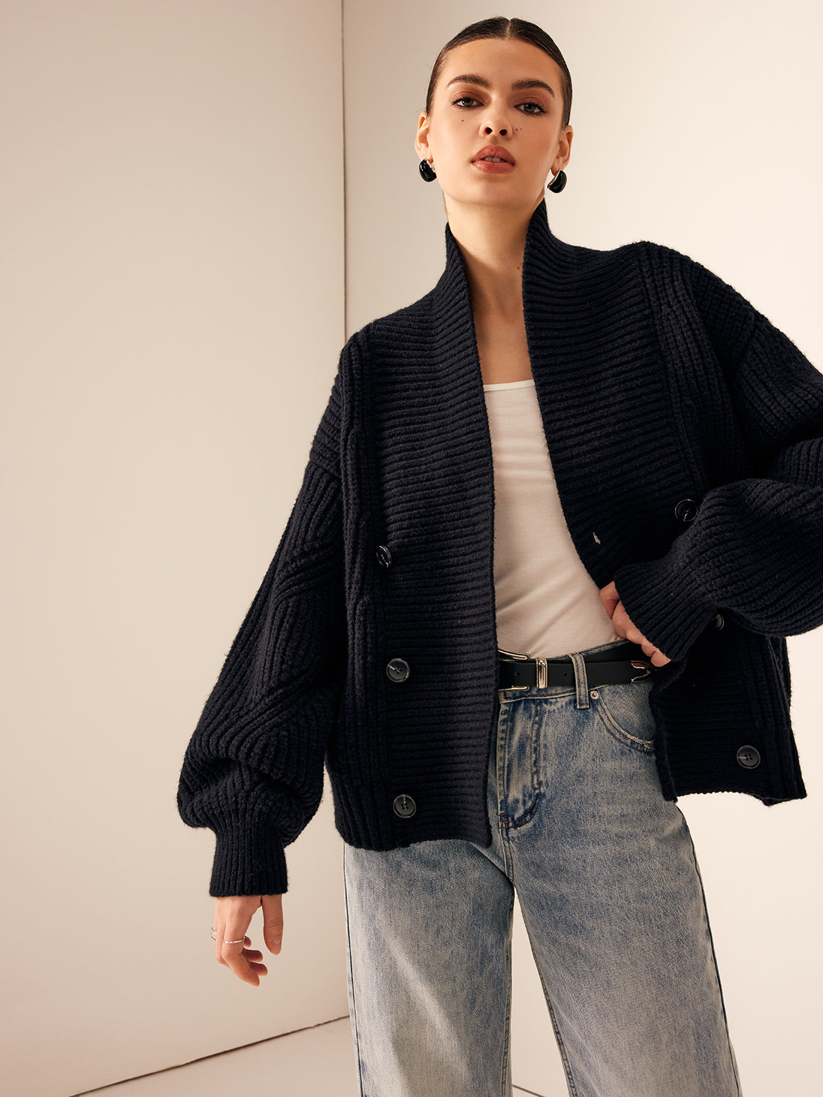 Zandra | Cardigan with Chunky Knit and High Neck