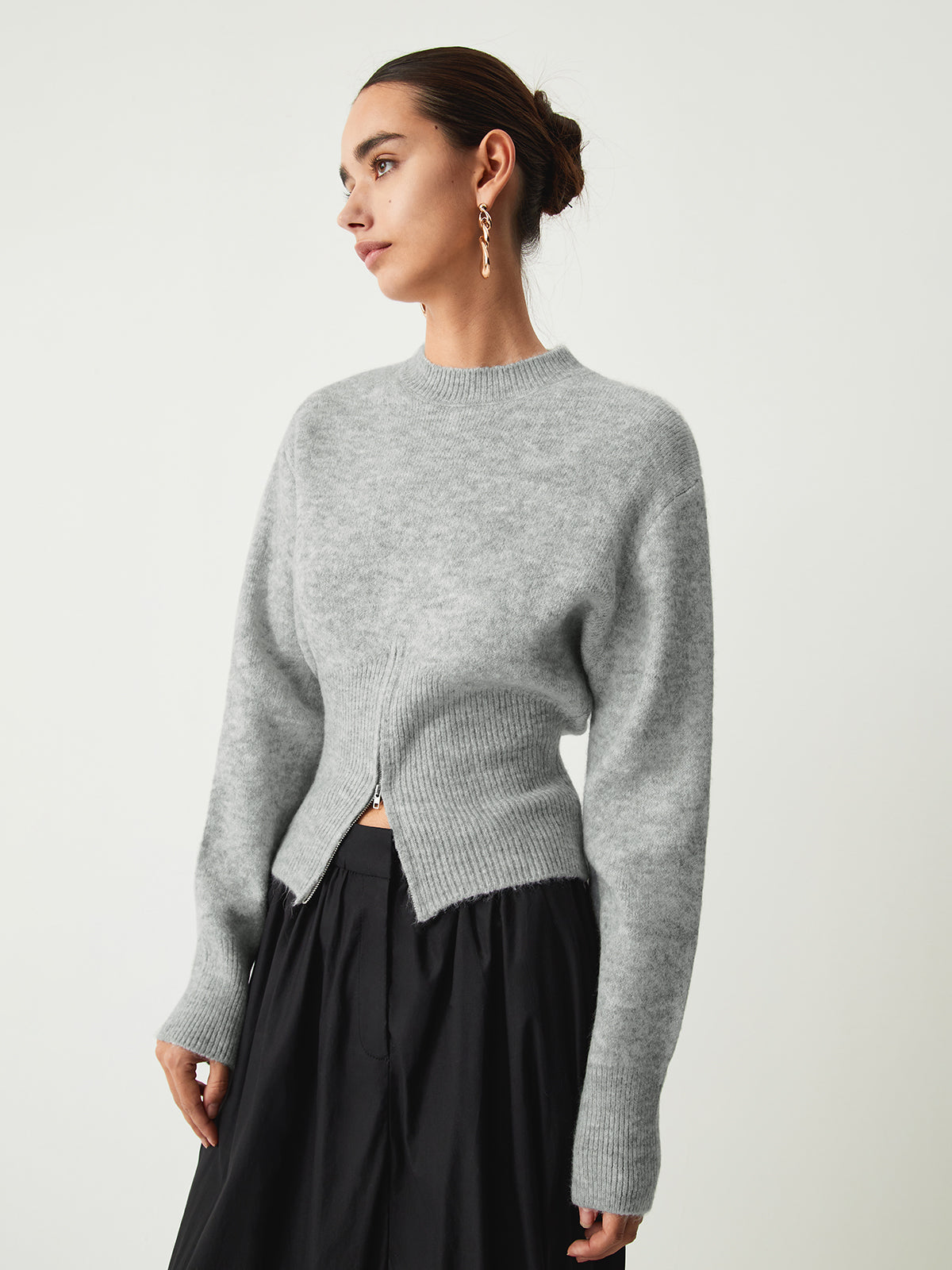 Janetta | Gray Women's Sweater with Zipper