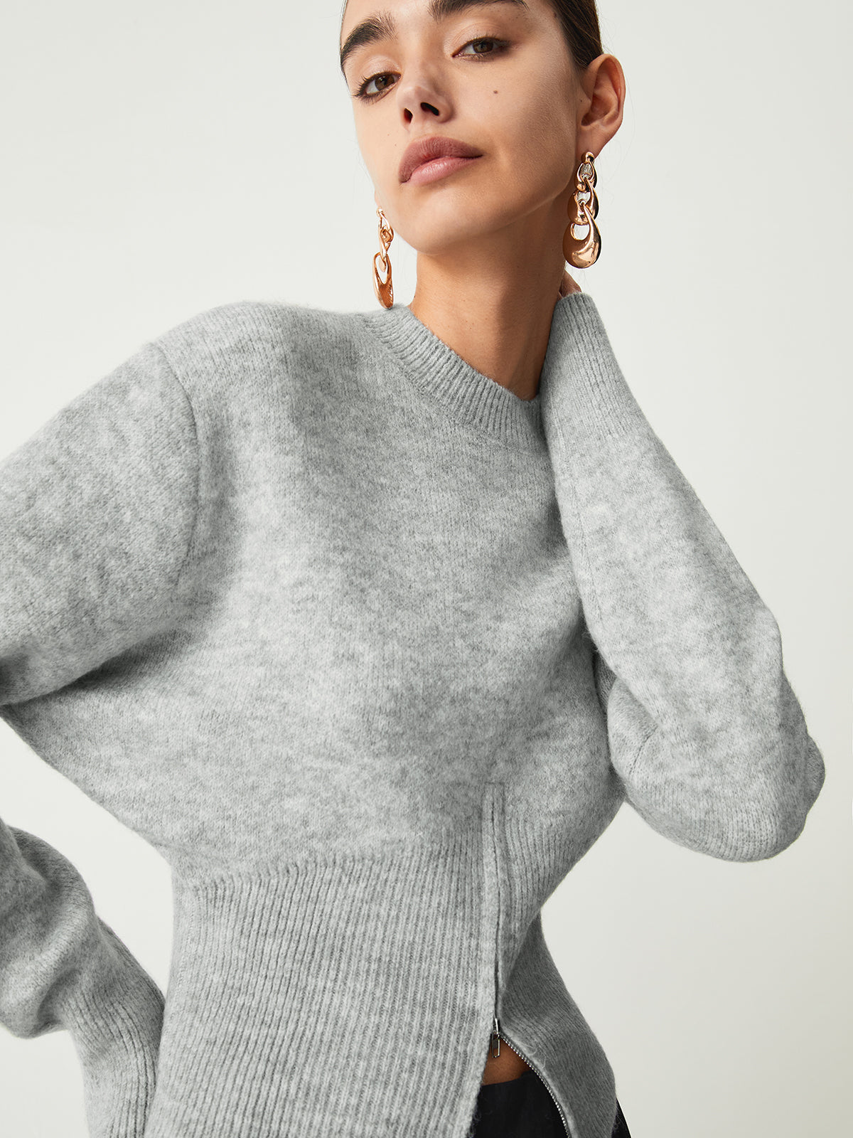 Janetta | Gray Women's Sweater with Zipper