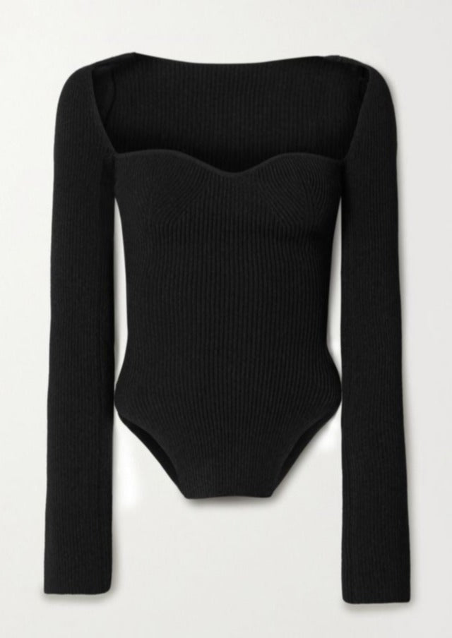 Cassy | Black Ribbed Bodysuit