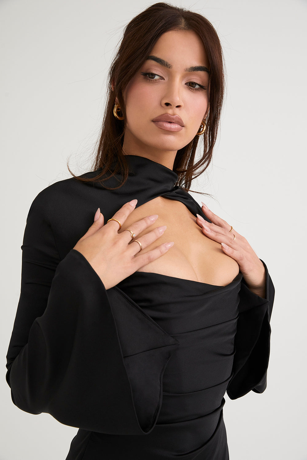 Elida | Black Dress with Cut-Out & Flare Sleeves