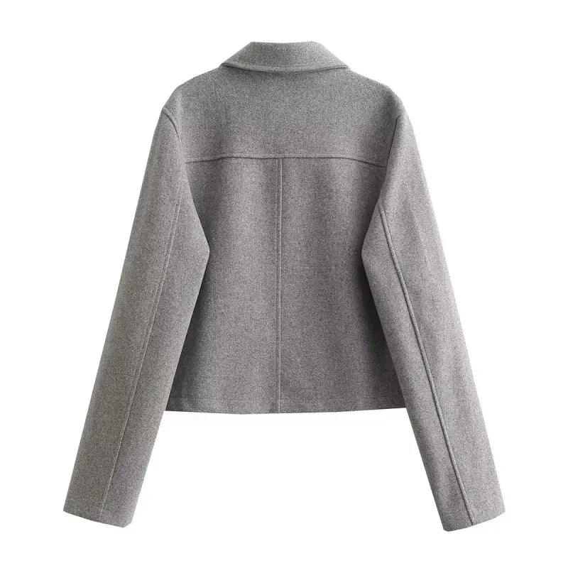 Emilee | Short Coat Gray with Gold Buttons