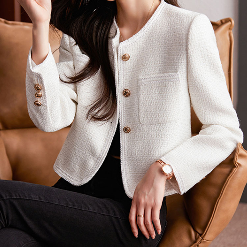 Jailyn | Short Tweed Coat with Gold Buttons
