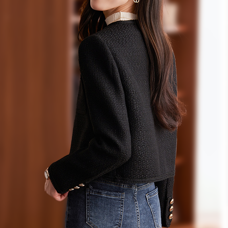 Jailyn | Short Tweed Coat with Gold Buttons