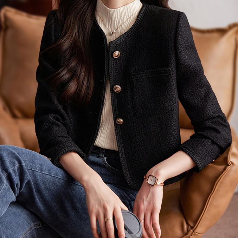 Jailyn | Short Tweed Coat with Gold Buttons