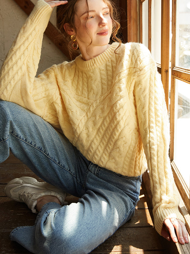 Latrice | Women's Sweater Yellow Knitted Cable Pattern