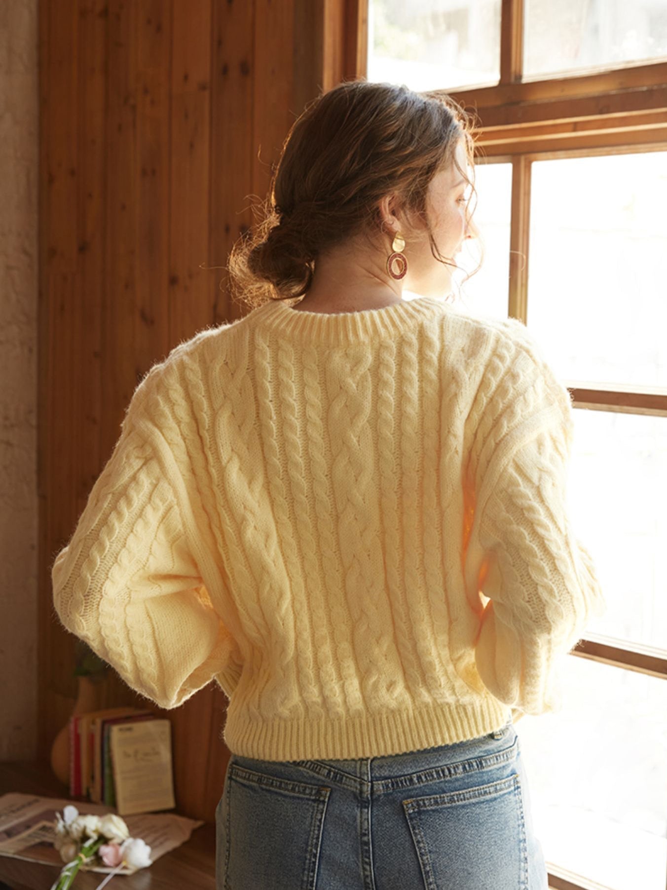 Latrice | Women's Sweater Yellow Knitted Cable Pattern