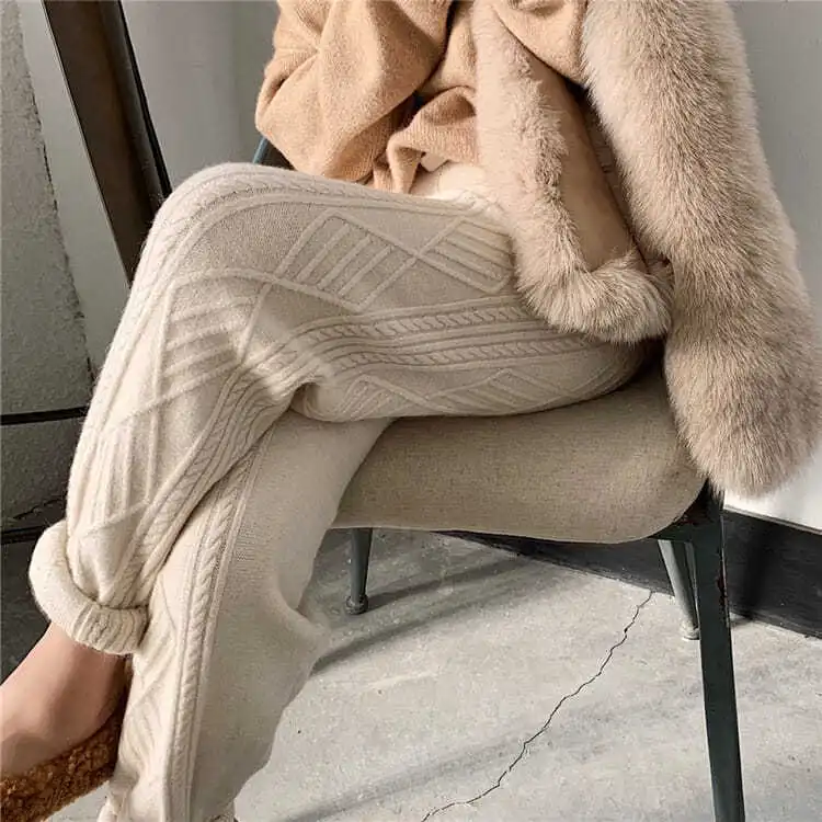 Kalli | Women's Jogging Pants High Waist Cable Knit